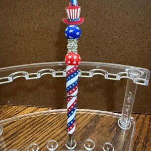 Patriotic Red, White, and Blue Pen-Handmade- Silicone,Resin&wood beads